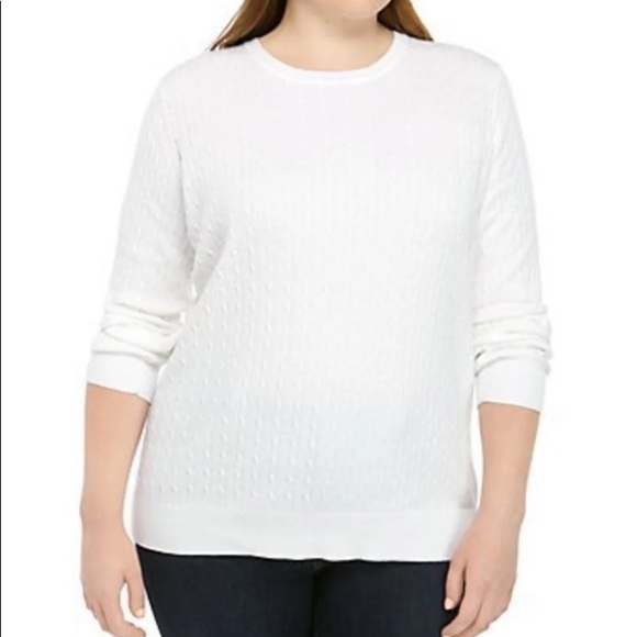 Kim Rogers Curvy White Cableknit Sweater Size 1X - Picture 2 of 8